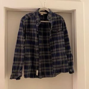 Blue and grey long sleeve plaid flannel